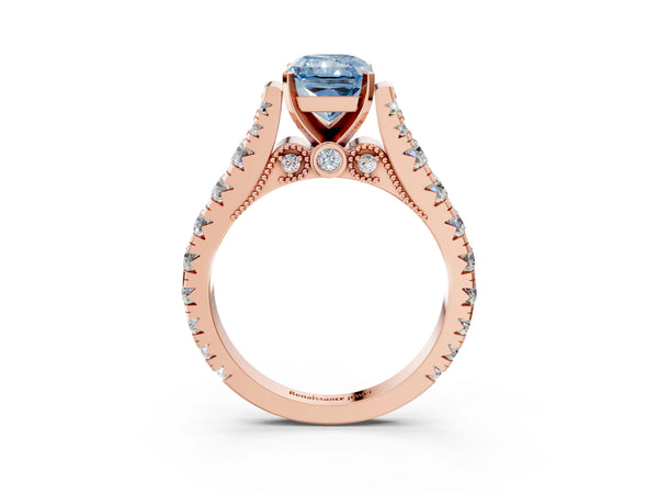 Rose gold Fancy Blue Radiant Cut Diamond Classic Solitaire Ring with Pavé Band and Four-Prong Setting