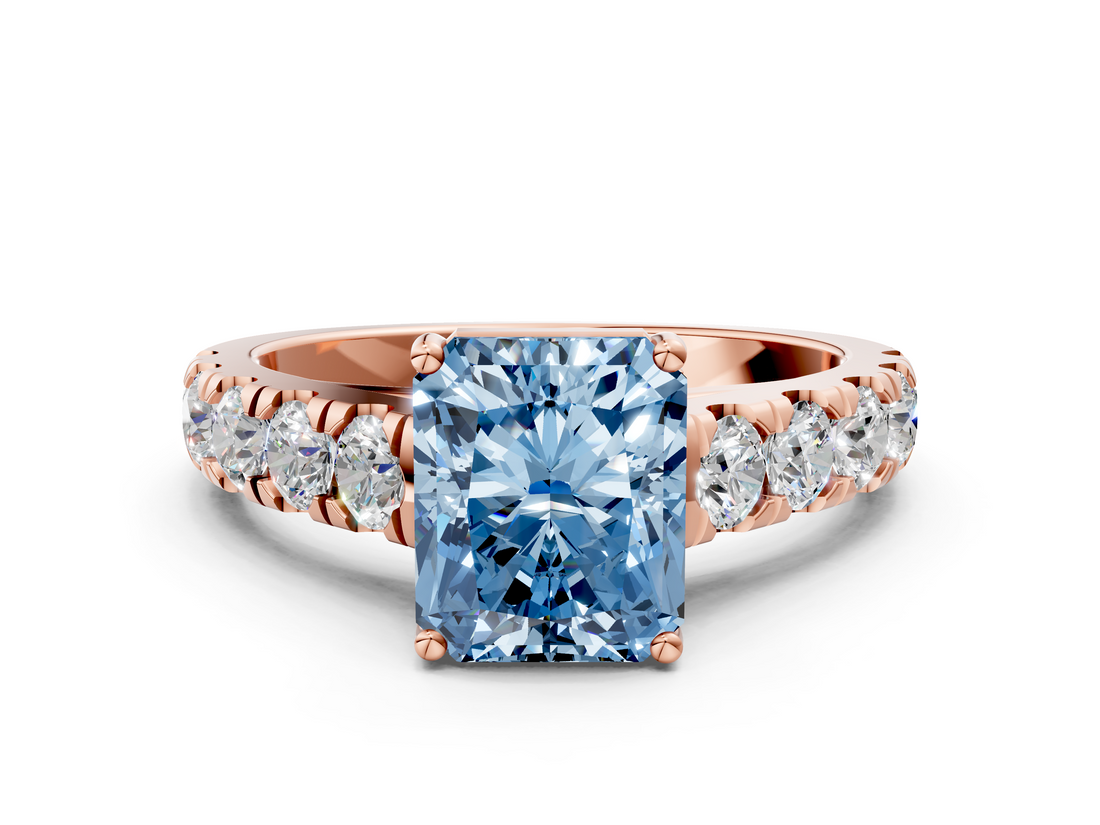 Rose gold Fancy Blue Radiant  Cut Diamond Pavé Band Solitaire with Four-Prong Setting_3