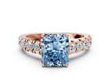 Rose gold Fancy Blue Radiant  Cut Diamond Pavé Band Solitaire with Four-Prong Setting_3
