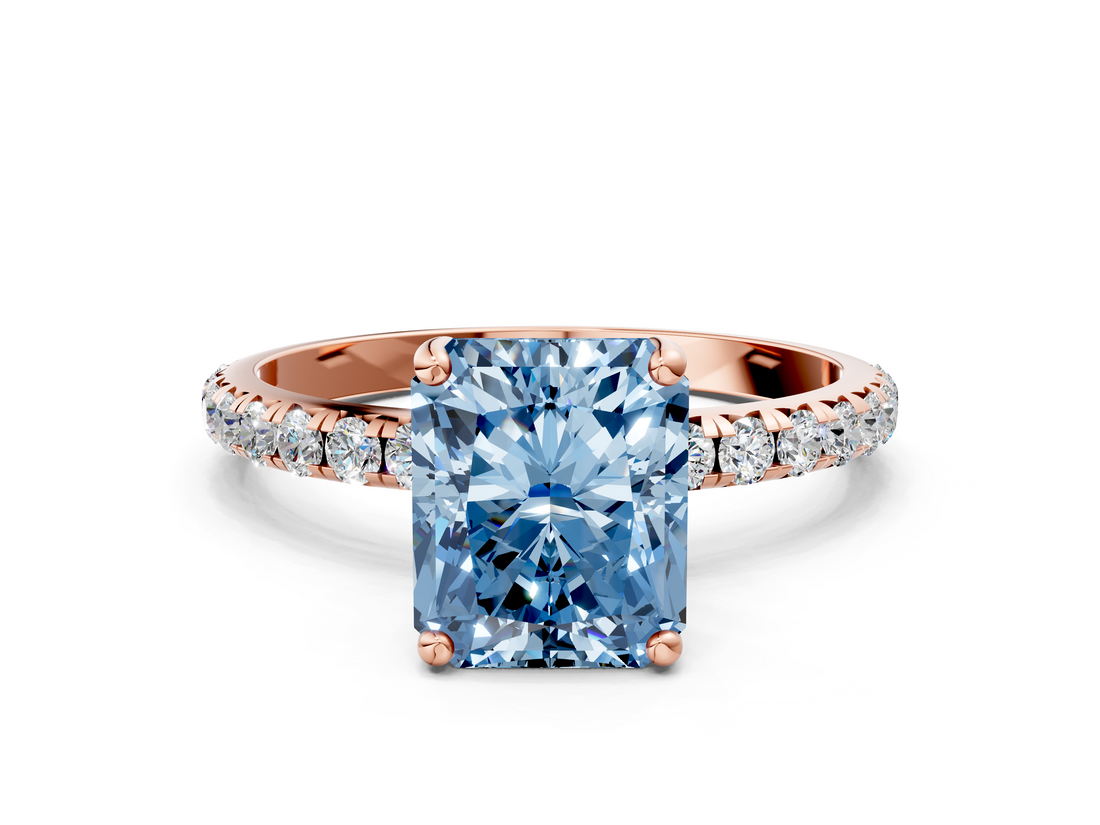 Rose gold Fancy Blue Radiant  Cut Diamond Pavé Band Solitaire with Four-Prong Setting_3