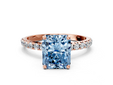 Rose gold Fancy Blue Radiant  Cut Diamond Pavé Band Solitaire with Four-Prong Setting_3