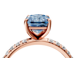 Rose gold Fancy Blue Radiant  Cut Diamond Pavé Band Solitaire with Four-Prong Setting_7