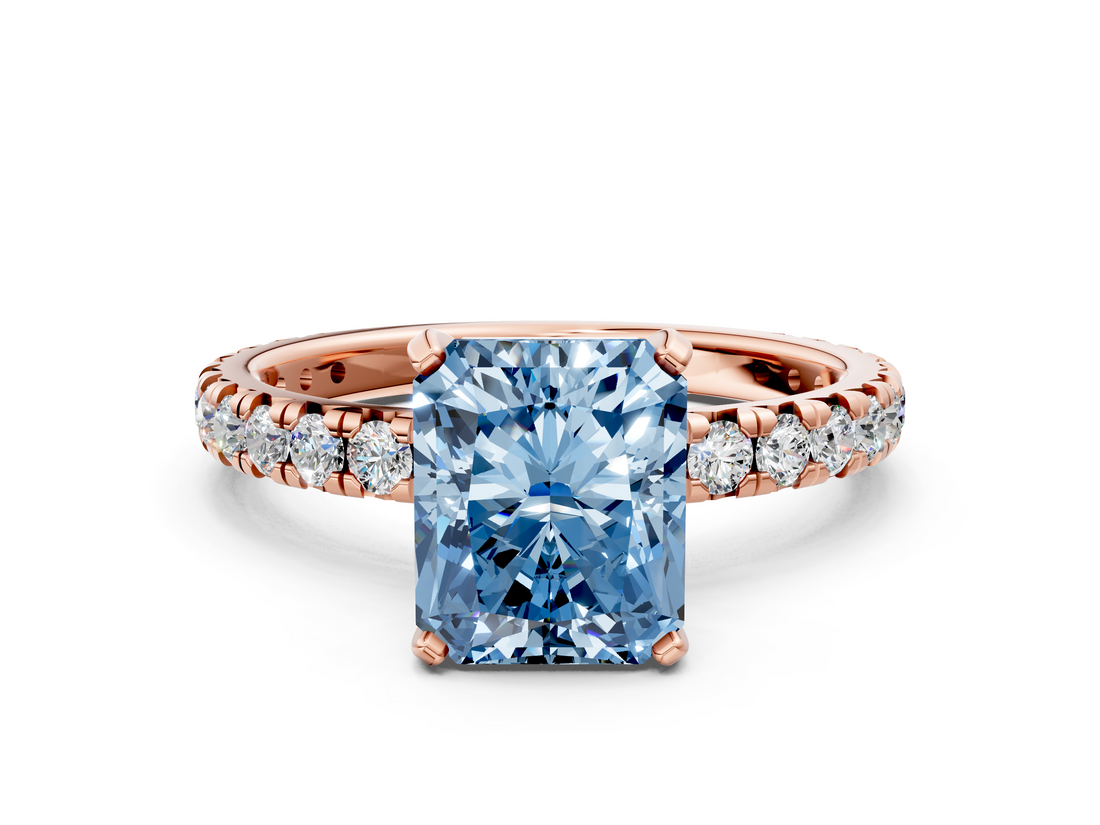 Rose gold Fancy Blue Radiant  Cut Diamond Pavé Band with Four-Prong Setting_20