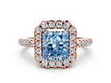 Rose gold Fancy Blue Radiant Cut Diamond Pavé Halo Ring with Four-Prong Setting_35
