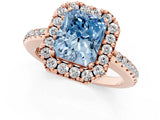 Rose gold Fancy Blue Radiant Cut Diamond Pavé Halo Ring with Four-Prong Setting_36
