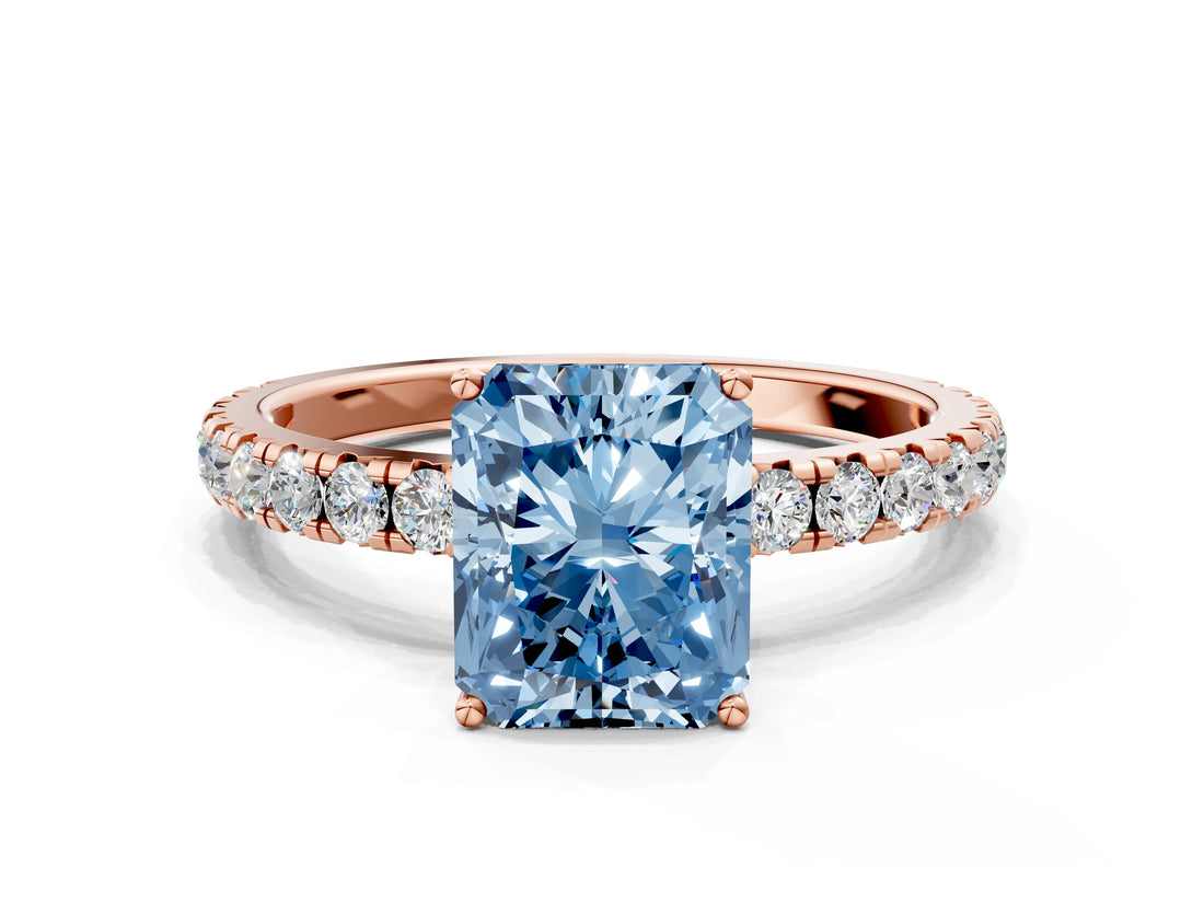 Rose gold Fancy Blue Radiant Cut Diamond Pavé Solitaire Engagement Ring with Four-Prong Setting_71