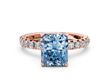 Rose gold Fancy Blue Radiant Cut Diamond Pavé Solitaire Ring with Round Band and Prong Setting_12
