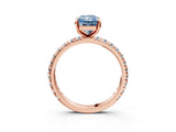 Rose gold Fancy Blue Radiant Cut Diamond Pavé Solitaire Ring with Round Band and Prong Setting_15