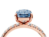 Rose gold Fancy Blue Radiant Cut Diamond Pavé Solitaire Ring with Round Band and Prong Setting_16