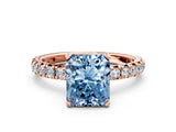 Rose gold Fancy Blue Radiant Cut Diamond Pavé Solitaire Ring with Round Band and Prong Setting_24