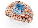 Rose gold Fancy Blue Radiant Cut Diamond Pave Art Deco Split Shank Ring with Four-Prong Setting_1