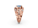 Rose gold Fancy Blue Radiant Cut Diamond Pave Art Deco Split Shank Ring with Four-Prong Setting_2