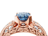 Rose gold Fancy Blue Radiant Cut Diamond Pave Art Deco Split Shank Ring with Four-Prong Setting_4
