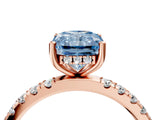 Rose gold Fancy Blue Radiant Cut Diamond Pave Band Solitaire Ring with Four-Prong Setting_62