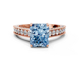 Rose gold Fancy Blue Radiant  Cut Diamond Pave Band with Four-Prong Setting_33