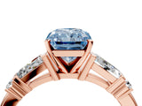 Rose gold Fancy Blue Radiant  Cut Diamond Ring with Baguette Side Stones, Channel Set Band, and Four-Prong Setting_28