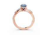 Rose gold Fancy Blue Radiant  Cut Diamond Ring with Baguette Side Stones, Channel Set Band, and Four-Prong Setting_6