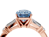 Rose gold Fancy Blue Radiant  Cut Diamond Ring with Baguette Side Stones, Channel Set Band, and Four-Prong Setting_7