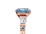 Rose gold Fancy Blue Radiant  Cut Diamond Ring with Baguette Side Stones, Channel Set Band, and Four-Prong Setting_8