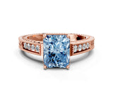 Rose gold Fancy Blue Radiant Cut Diamond Ring with Milgrain Pavé Band and Four-Prong Setting_20