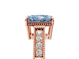 Rose gold Fancy Blue Radiant Cut Diamond Ring with Milgrain Pavé Band and Four-Prong Setting_25