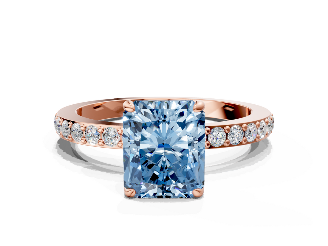 Rose gold Fancy Blue Radiant  Cut Diamond Ring with Pavé Band and Four-Prong Setting_43