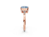 Rose gold Fancy Blue Radiant Cut Diamond Ring with Side Stones and Four-Prong Setting_114
