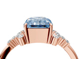Rose gold Fancy Blue Radiant Cut Diamond Ring with Side Stones and Four-Prong Setting_116