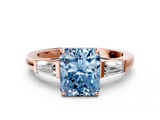 Rose gold Fancy Blue Radiant  Cut Diamond Ring with Tapered Baguette Side Stones in Four-Prong Setting_3