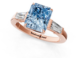 Rose gold Fancy Blue Radiant  Cut Diamond Ring with Tapered Baguette Side Stones in Four-Prong Setting_4