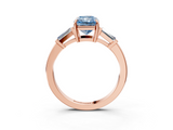 Rose gold Fancy Blue Radiant  Cut Diamond Ring with Tapered Baguette Side Stones in Four-Prong Setting_6