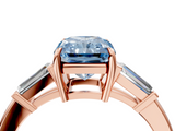 Rose gold Fancy Blue Radiant  Cut Diamond Ring with Tapered Baguette Side Stones in Four-Prong Setting_7