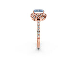 Rose gold Fancy Blue Radiant Cut Diamond Scalloped Halo Engagement Ring with Round Shared Prong Band_14