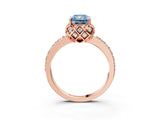 Rose gold Fancy Blue Radiant Cut Diamond Scalloped Halo Engagement Ring with Round Shared Prong Band_15