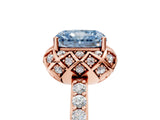 Rose gold Fancy Blue Radiant Cut Diamond Scalloped Halo Engagement Ring with Round Shared Prong Band_17