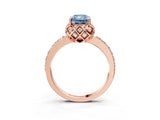 Rose gold Fancy Blue Radiant Cut Diamond Scalloped Halo Engagement Ring with Round Shared Prong Band_27