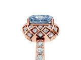 Rose gold Fancy Blue Radiant Cut Diamond Scalloped Halo Engagement Ring with Round Shared Prong Band_29