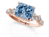 Rose gold Fancy Blue Radiant Cut Diamond Scattered Round Accent Ring with Prong Setting_13