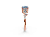 Rose gold Fancy Blue Radiant Cut Diamond Scattered Round Accent Ring with Prong Setting_14