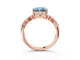 Rose gold Fancy Blue Radiant Cut Diamond Scattered Round Accent Ring with Prong Setting_15