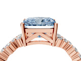 Rose gold Fancy Blue Radiant Cut Diamond Scattered Round Accent Ring with Prong Setting_16