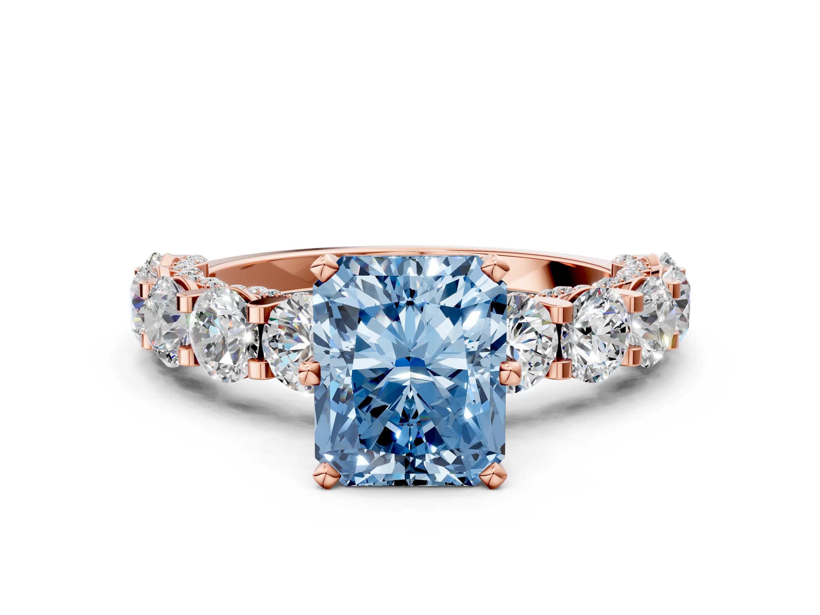 Rose gold Fancy Blue Radiant Cut Diamond Side Stone Engagement Ring with Four-Prong Setting_48