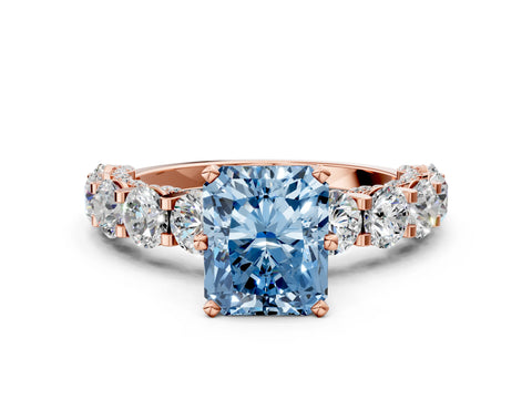 Rose gold Fancy Blue Radiant Cut Diamond Side Stone Engagement Ring with Four-Prong Setting_48