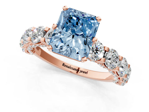 Rose gold Fancy Blue Radiant Cut Diamond Side Stone Engagement Ring with Four-Prong Setting_49