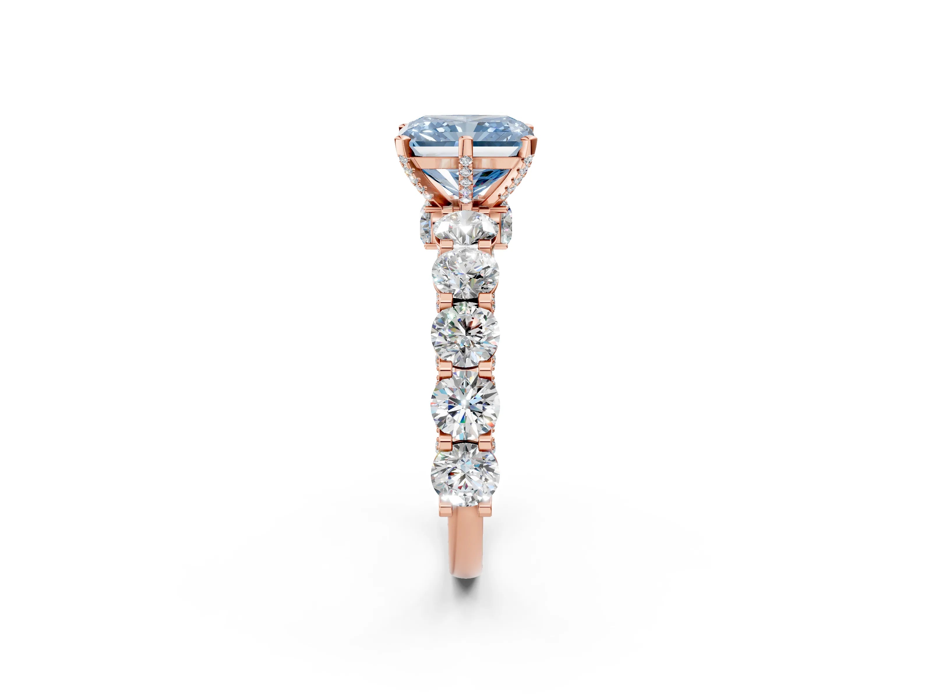 Rose gold Fancy Blue Radiant Cut Diamond Side Stone Engagement Ring with Four-Prong Setting_50