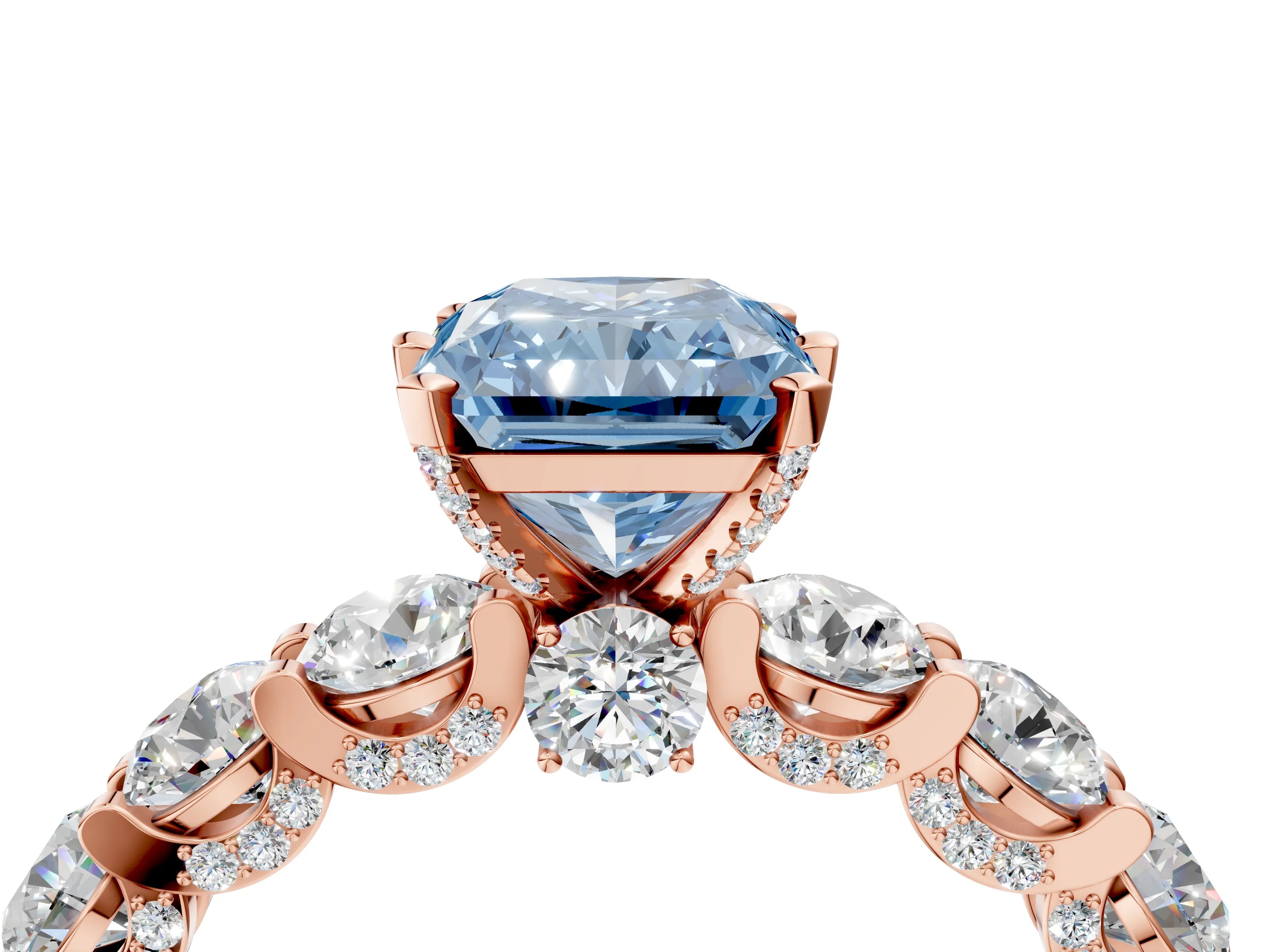 Rose gold Fancy Blue Radiant Cut Diamond Side Stone Engagement Ring with Four-Prong Setting_52