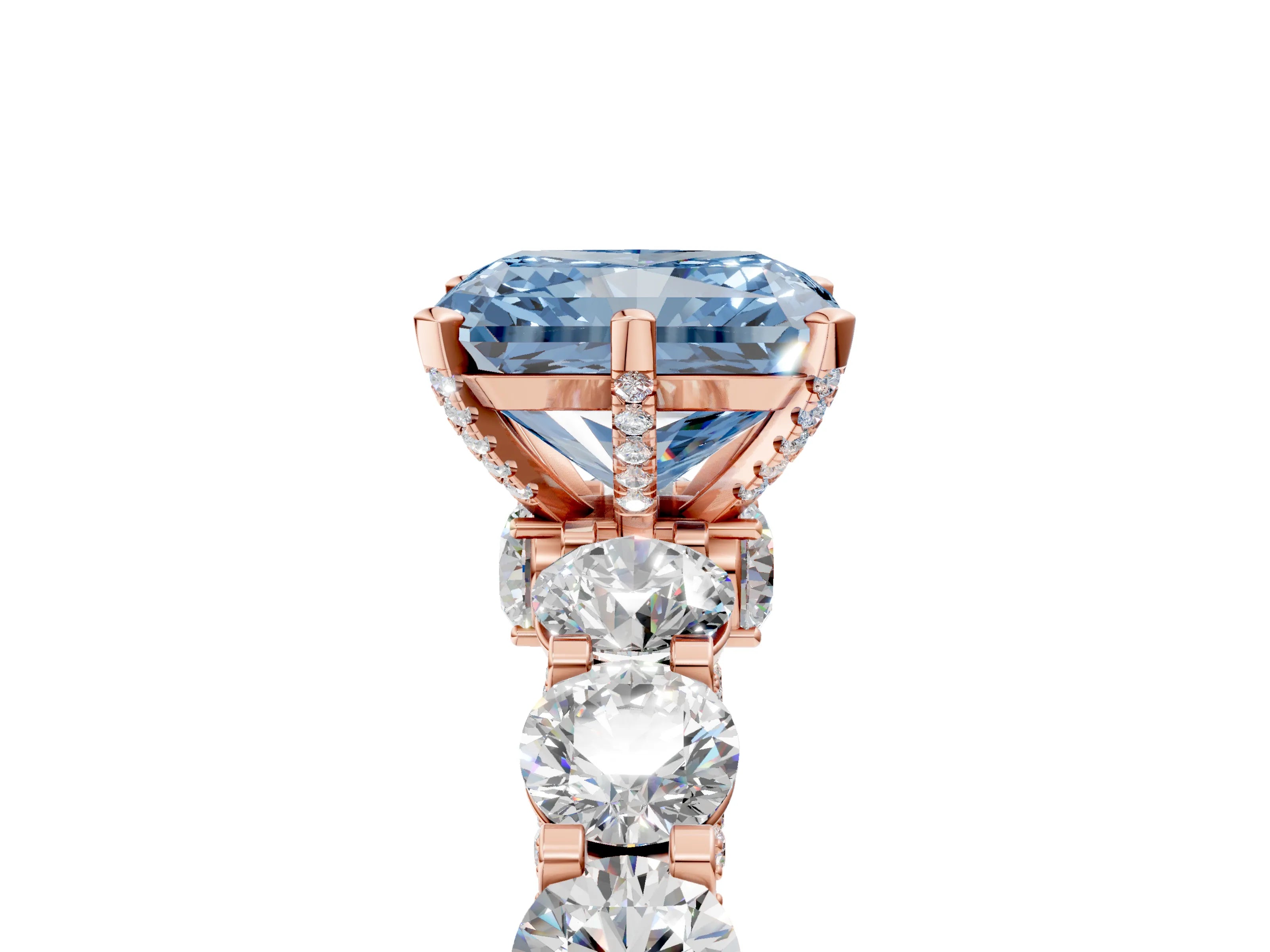 Rose gold Fancy Blue Radiant Cut Diamond Side Stone Engagement Ring with Four-Prong Setting_53