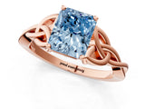 Rose gold Fancy Blue Radiant Cut Diamond Solitaire Celtic Knot Ring with Four-Prong Setting_127