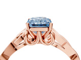 Rose gold Fancy Blue Radiant Cut Diamond Solitaire Celtic Knot Ring with Four-Prong Setting_130