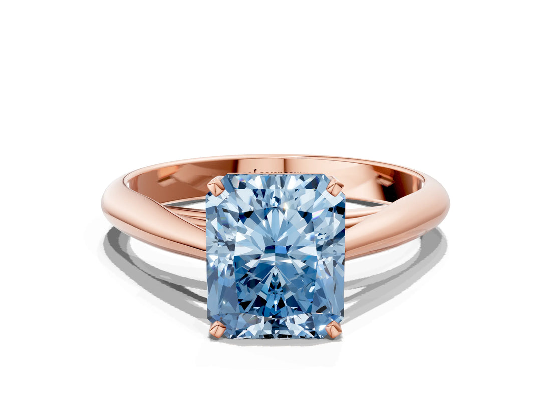 Rose gold Fancy Blue Radiant Cut Diamond Solitaire Engagement Ring with Cathedral Setting and Four-Prong Mount_78